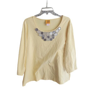 Ruby Road Women 1X Mid Sleeve Classic Style Shiny Embellishments with Gold Beads